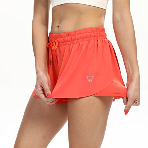 Image of 2 in 1 Flowy Running Shorts for Women Gym Yoga Athletic Womens Workout Biker Spandex Lounge Sweat Skirt Summer