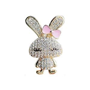Vintage-Inspired Bunny Rhinestone Brooch | Gold-Plated Rabbit Pink Bow Laple Pin Design | Easter & Birthday Jewellery Gift for Women | 42mm Dress Hat Accessory