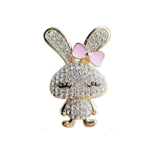 Vintage-Inspired Bunny Rhinestone Brooch | Gold-Plated Rabbit Pink Bow Laple Pin Design | Easter & Birthday Jewellery Gift for Women | 42mm Dress Hat Accessory