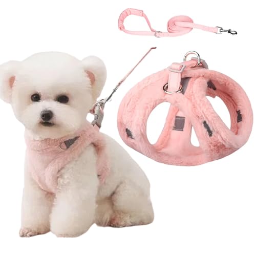 DICOCO 犬 ハーネス リード セット 抜けない 冬 春 簡単着脱 胴輪 軽量 お散歩 お出かけ 引っ張り防止 反射 ベスト 猫用ハーネス おしゃれ 可愛い 小中型犬 子犬 猫 ソフトハーネス(ピンクA,XXS)