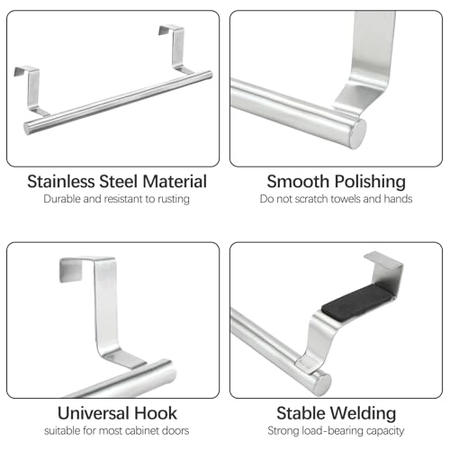 RETON 3 PCS Over The Door Towel Rail, Stainless Steel Tea Towel Holders- 23cm, Kitchen Towel Rail with Anti-slip Pads - Image 3