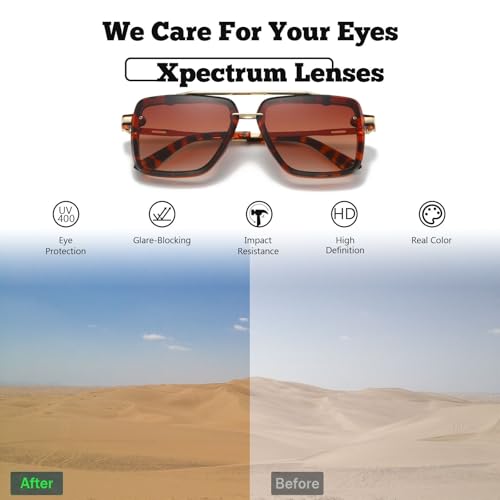 Image of Xpectrum Retro Square Aviator Sunglasses for Men Women Vintage 70s Disco Gangster Style Rectangle Glasses