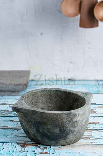 Zishta Natural Soapstone Kalchatti Cookware - Large (Treated) | Perfect for Curries, Gravies | Open Fire and Gas Stove Compatible | Capacity : 2L 1