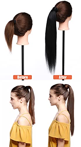 Elailite Ponytail Hair Extension Real Human Hair Remy - Wrap Around Clip in Hair Piece Straight (#1 Jet Black, 16 Inch) - Image 2