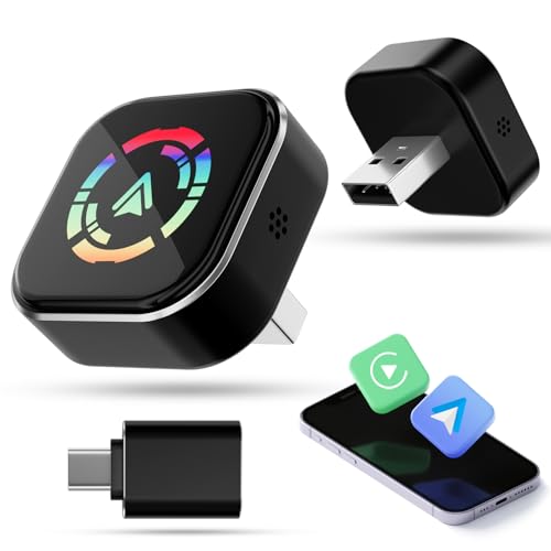 Adaptador Inalámbrico CarPlay, 2 en 1 Convierte Carplay/Android Auto con Cable en Inalámbrico, Tipo C y USB, Plug and Play para iOS 10+/Android 11+/Coches a Partir de 2016