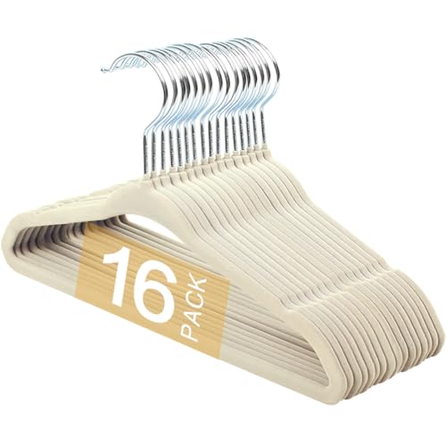 Image of 11 Inch Baby Velvet Hangers, 16 Pack Non-Slip Kids Clothes Hangers for Closet, Toddler Infant (Ivory)