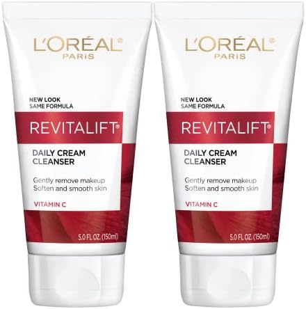 L'Oréal Paris Revitalift Daily Cream Cleanser, Gentle Makeup Remover Face Wash with Vitamin C, 5 fl. oz (Pack of 2)