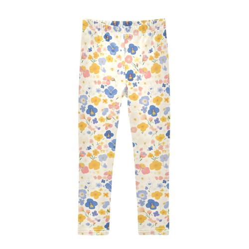 KLL The Garden Tricolor Pansy Flower Toddler Baby Girl Cotton Pants Comfortable Full Length Leg Yoga Pants Running