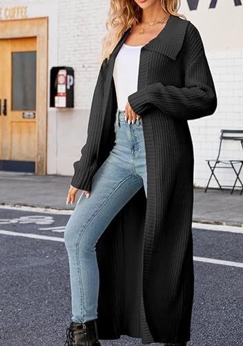 BOFETA Women's Long Plain Cardigan Coats Cable Knit Casual Open Front Long Sleeve Loose Sweater2