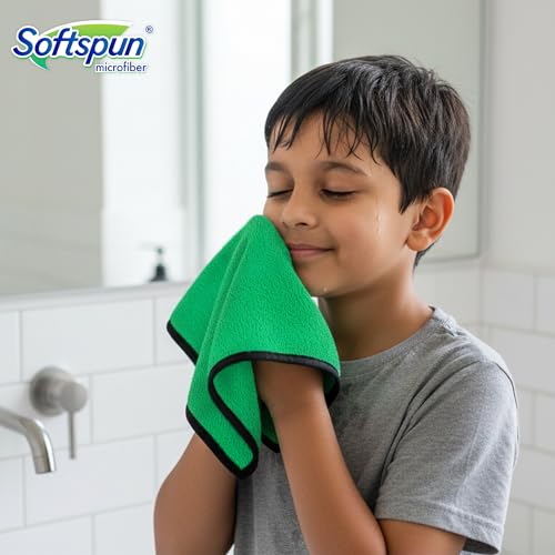 Image of SOFTSPUN Microfiber Baby Hand & Face Wipes 280 GSM 20x30 Cms, 4 Piece Towel Set, Parrot Green! Super Soft & Comfortable for Newborn Baby and Kids Quick Drying Ultra Absorbent in Small Size.