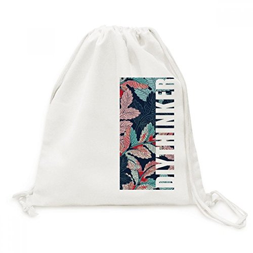 Sac à dos à cordon en toile robuste motif feuille dessin d'art végétal DIYthinker