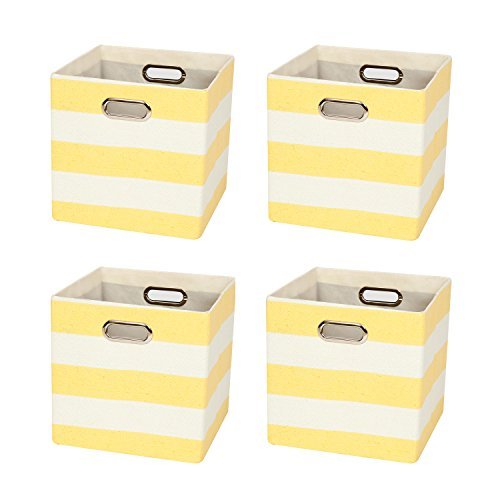 Image of Posprica 3X Thicker Storage Bins Storage Cubes -11×11 Foldable Fabric Storage Baskets Organizer Container, Set of 4,Yellow Stripes