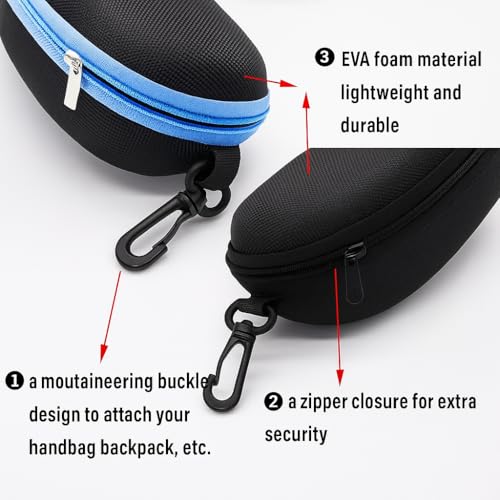 Image of Pack of 2 - Premium Hard Shell Sunglass Case for Men & Women | Black Zipper Eyewear Cover with Hook | Glasses & Goggles Case