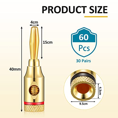 Flutesan 60 Piezas Conectores Banana Dorados para Altavoz miniatura 2