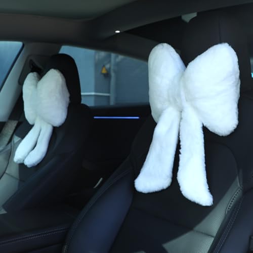 Macarrie 車用ネックピロー フラシ天 蝶々 リボン カーヘッドレストピロー 快適なシートネックサポート かわいい車のヘッドレストアクセサリー 運転 旅行 ドライバーチェア 女の子スタイル インテリア装飾(ホワイト)の商品画像（Amazon）
