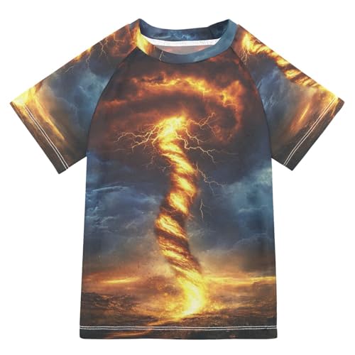 Jucciaco Boys Swimsuit Tornado Lightning Red Fire Sunscreen Kids Sun Rashguard Short Sleeve T-Shirts Swimwear Sets UPF 50+