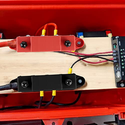 CPROSP 2tlg Sammelshienen mit Deckel 250A, Stromverteiler Schiene mit 4X M8 Bolzen Anschluss, Batterieanschlussblock 5/16'', BusBar Box für Auto RV Boat Yacht