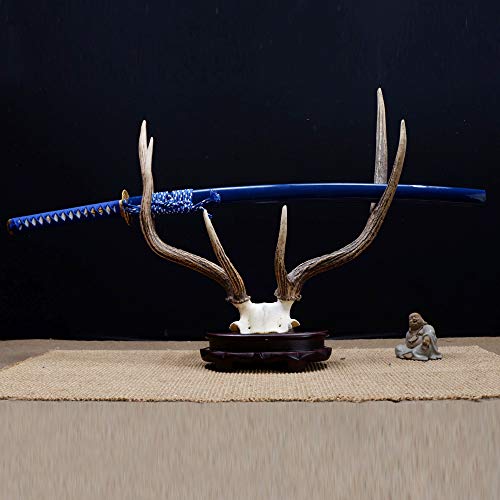 IUWEN Handmade Samurai Katana Sword,Japanese Samurai Sword Katana,Full Tang Katana,1095Damascus Folded Steel Katana, Blue enchantress-1095