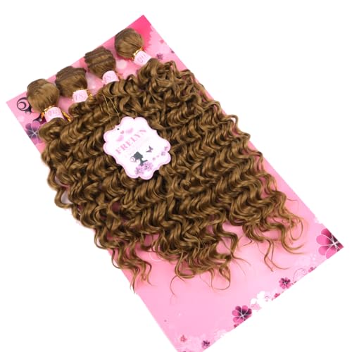 FRELYN Deep Wave Bundles Curly Synthetic Hair Weave Bundles for Quick Weave or Sew in Hondy Blonde