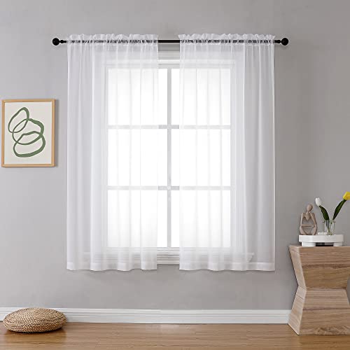 Image of OVZME Ivory Sheer Curtains 63 Inches Long for Bedroom, Rod Pocket Light Weight Soft Voile Drapes Curtains for Basement Bathroom Bedroom Living Room, Each is 42W x 63L