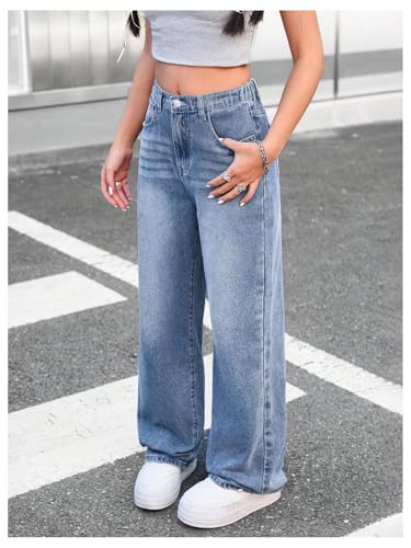 Girl's Wide Leg Jeans High Waisted Loose Casual Denim Pants Long Trousers with Pocket2