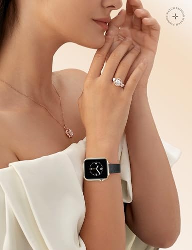 Image of JR.DM Slim Leather Bands Compatible with Apple Watch Band 38mm 40mm 41mm 42mm 44mm 45mm 46mm 49mm, Genuine Leather Band with Charms, Feminine Design for Iwatch Ultra SE Series 11 10 9 8 7 6 5 4 3 2 1