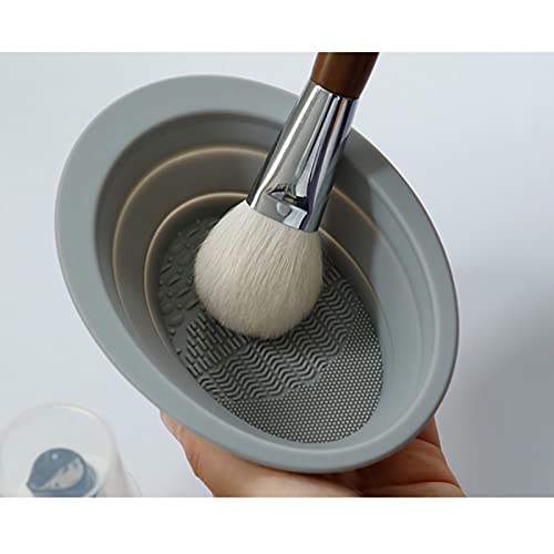 Makeup Brush Cleaning Mat, Silicone Makeup Brush Scrubber, Cosmetic Brush Cleaner, Brush Cleaning Pad, Foldable Makeup Brush Cleaning Bowl Suitable For Makeup Brush, Makeup Sponge, Powder Puff (Gray) #TOP2
