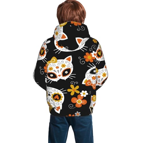 Cat Skulls and Flowers Kid Hoodies Boys Sweatshirts Girls Pullover with Pocket4