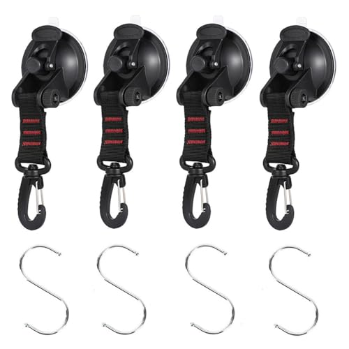 Wanfoou Lot de 4 ventouses de camping - Avec 4 crochets en S - Ventouses puissantes pour auvents latéraux de voiture, tentes, camping-cars, etc