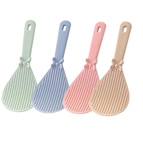 Cabilock 4 Pcs Wheat Straw Rice Scoop Ladles Kitchen Utensils Blue Pink and Green for Home and Restaurant Use Easy to Clean Heat Resistant Sturdy Design