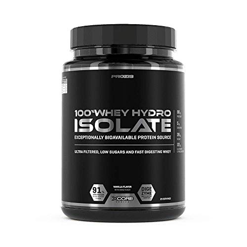 Prozis 100% Whey Hydro Isolate SS 900 g Vanille Pour le brûlage de graisse, la récupération musculaire et la musculation. Facile à digérer et faible en glucides