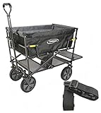 Lemmy Bollerwagen faltbar LMY300, klappbar, Europameisterschaft EM Bier tragen, Biertransportwagen,Doppeldecker (Mit Festgurt, Schwarz+Grau)