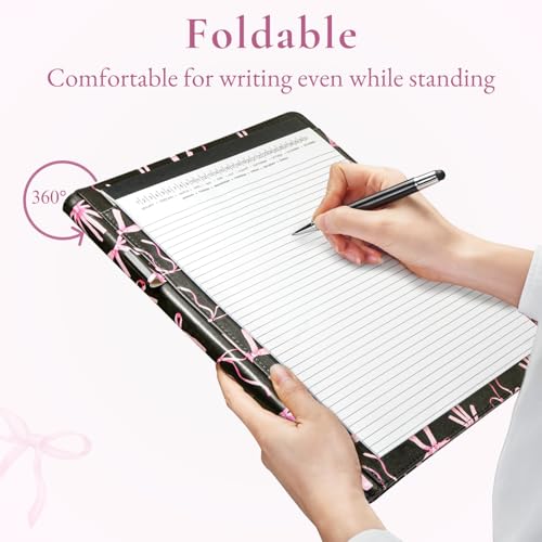 Image of Mymazn Padfolio Portfolio Folder, Faux Leather Interview Resume Folder with Document Organizer & Business Card Holder, Letter-Sized Notepad Legal Pad Holder for Men Women Black Bow