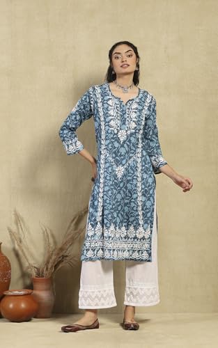 Image of Zainab Mulmul Straight Kurta |Chikankari | Chikankari Kurta | Chikankari Short Kurti | Lucknowi Chikankari Kurti (WL155-P)
