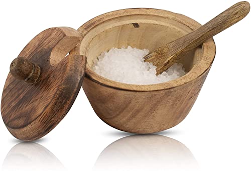 Decorative Rustic Wooden Sugar Bowl & Spoon With Lid Wide Mouth Candy Treat Jar Spice Jar Holder Condiment Nuts Serving Bowl Pot Salt Spice Herb Loose Leaf Tea Storage Container Novelty Home & Kitchen #TOP4