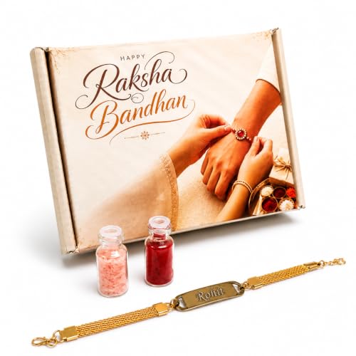 Image of Unisex-Adult Customized Name Rakhi For Brother | Rudraksha Beads, Custom Name Engraving, Adjustable Fit
