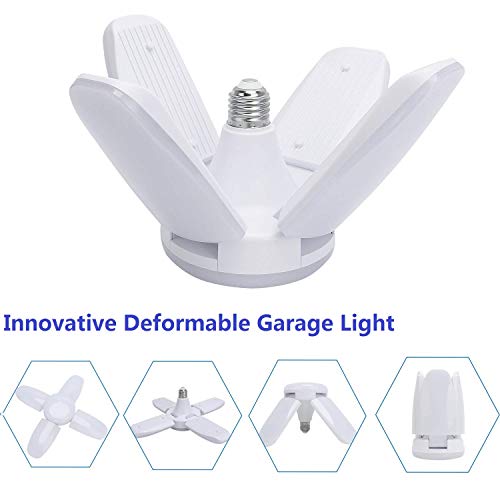 (4 Pack) Led Garage Lights, 60W Trilights Ceiling, High Low Bay Deformable Adjustable 4 Led Light Bulbs 6000Lm 6000K, Screw In Tribright Garage Lighting Fixture,Cri80 Daylight #TOP2