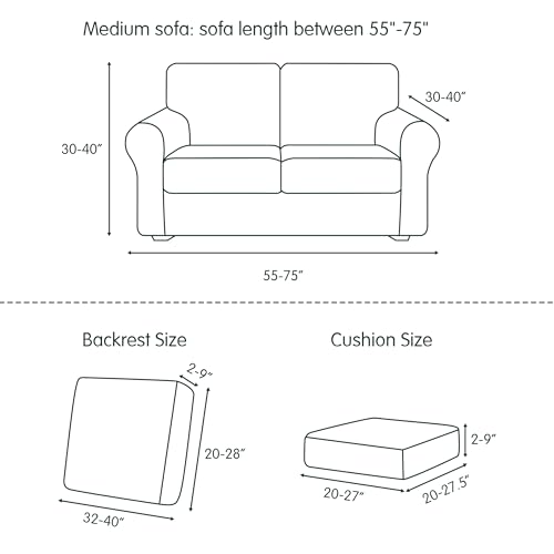 CHUN YI 5 Piece Loveseat Covers Couch Covers for 2 Cushion Couch, Stretch Sofa Slipcovers with Separate Backrest and Cushion Covers, Anti-Slip Washable Furniture Protector for Dogs Pets (Medium, Grey) - Image 6