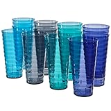 US Acrylic Splash 28 ounce Plastic Stackable Iced Tea Tumblers in 4 Coastal Colors | Value Set of 12 Drinking Cups | Reusable, BPA-free, Made in the USA, Top-rack Dishwasher Safe