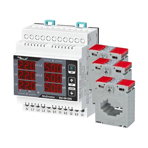 Multimètre EM-06-DIN triphasé rail pour tension fréquence et ampère 12 en 1