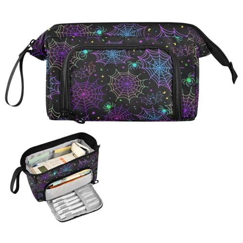 Image of Big Capacity Pencil Pen Case for Adults, Goth Bat Spider Web Pencil Bags Portable Makeup Bag Stationery Storage for College Office