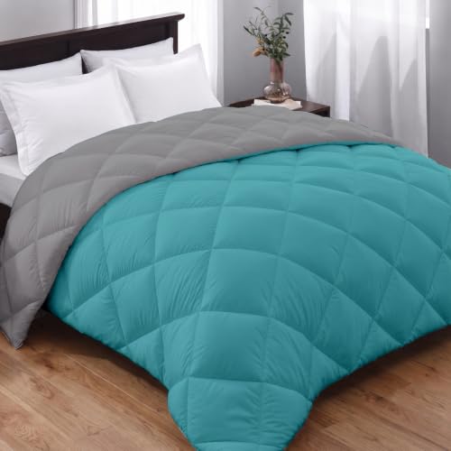Image of AYKA Reversible Comforter 220 GSM Microfiber Reversible AC Comforter /Blanket for Winter /Quilt /Duvets for King Size Single Bed Comforter (60 * 90, Teal & Grey)| TC - 220