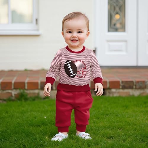 Toddler Baby Boy Football Outfit Football Embroidery Stripe Long Sleeve Sweatshirt Pants Set Fall Winter Clothes2
