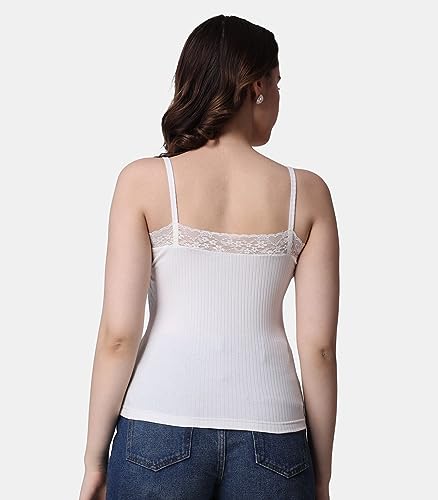 Image of POPWINGS Women Casual Black Rib Solid Sleeve Self Design Noodle Strap Top | Women Tops | Women Regular Tops | Women Tops | Women Stylish Tops