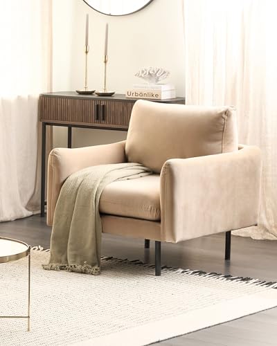 Poltrona Moderna In Velluto Beige Con Gambe Nere Stile Retrò Moderno - 2