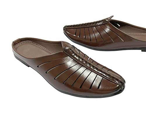 Men's Punjabi Jutti for Wedding Brown Mojari Backopen Traditional Loafers Mules Handmade Ethnic Stylish Jutties3