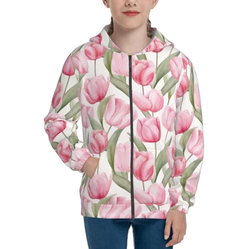 Hand Painted Tuilp Kids Pullover Hoodies Boys Zip Up Sweatshirts Girls Athletic Clothes with Pocket3