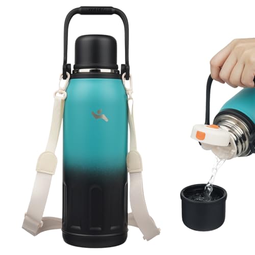Image of Konokyo 50oz Thermos for Cold Drinks, Insulated Water Bottle, Teal Black