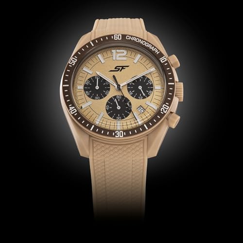 Image of SF Genesis-Bold Chronograph Quartz Analog with Beige Dial Beige Silicon Strap Watch for Men - 77186PP06