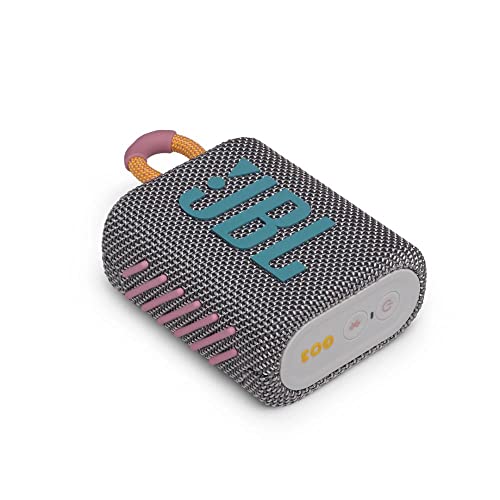 Image of JBL Go 3, Wireless Ultra Portable Bluetooth Speaker, Pro Sound, Vibrant Colors with Rugged Fabric Design, Waterproof, Type C (Without Mic, Gray)